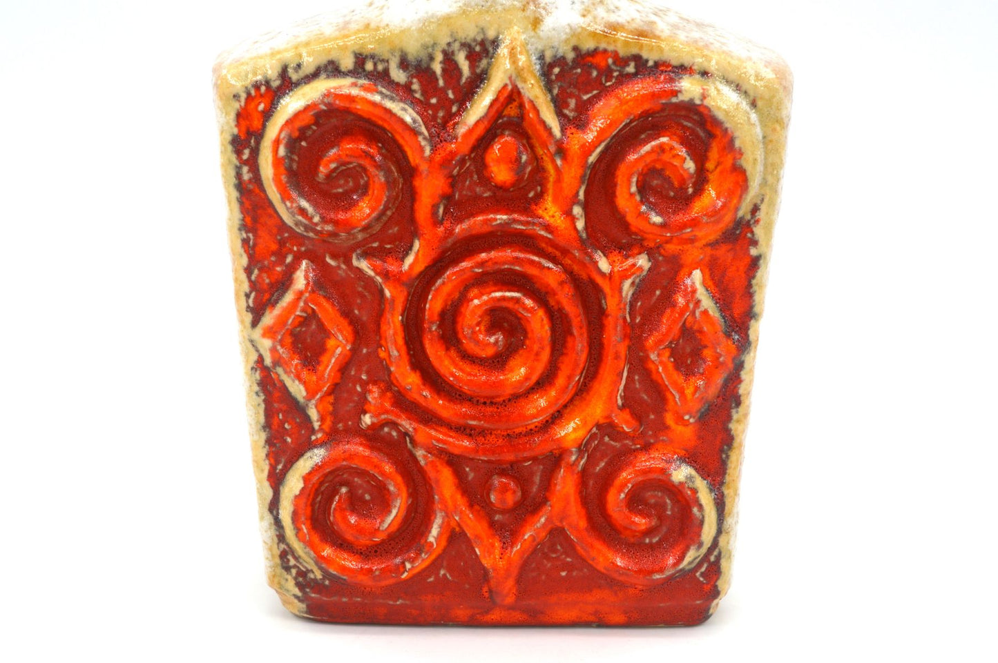 Ornamentale WGP Übelacker Keramik 1461/22 Fat-Lava Design Keramik Vase 1960s West German rote Fat-Lava Glasur Pop-Art Design