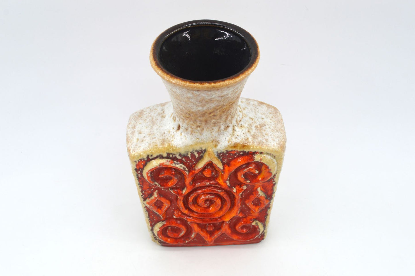 Ornamentale WGP Übelacker Keramik 1461/22 Fat-Lava Design Keramik Vase 1960s West German rote Fat-Lava Glasur Pop-Art Design