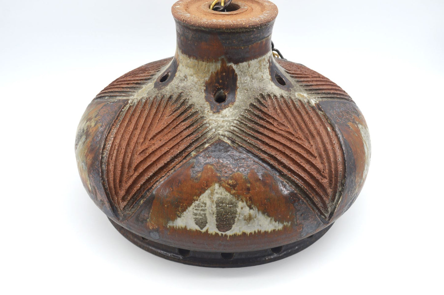 Aksel Larsen Axella Stentøj Danmark Kunstkeramik Hängelampe 1056 1970s brutalistische dänische Studiokeramik Danish Modern Design