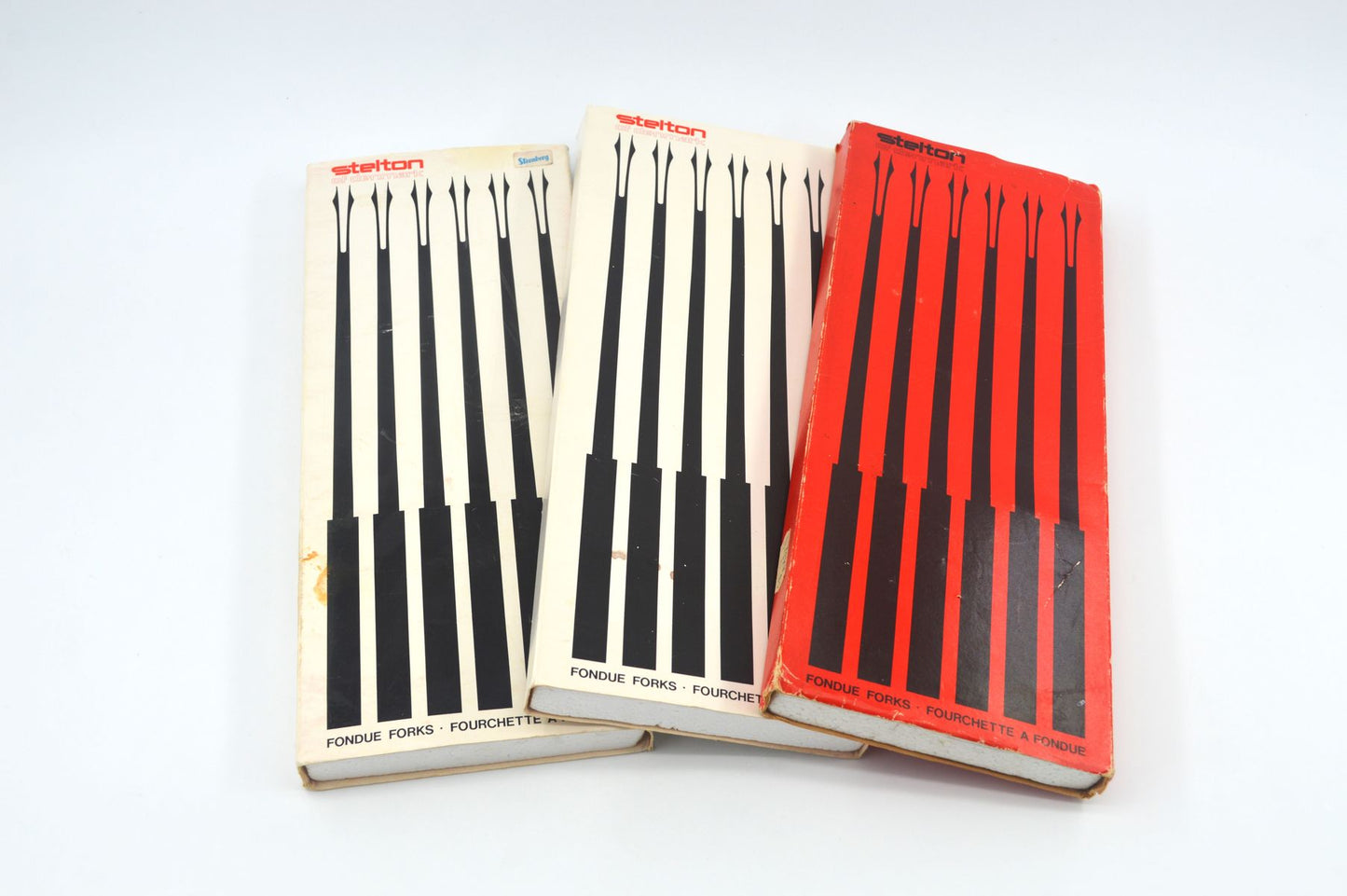 Mid-Century Stelton Fonduegabeln Peter Holmblad Design in Originalverpackung dänisches Vintage Design Besteck 1970s Danish Modern Design