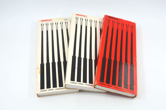 Mid-Century Stelton Fonduegabeln Peter Holmblad Design in Originalverpackung dänisches Vintage Design Besteck 1970s Danish Modern Design