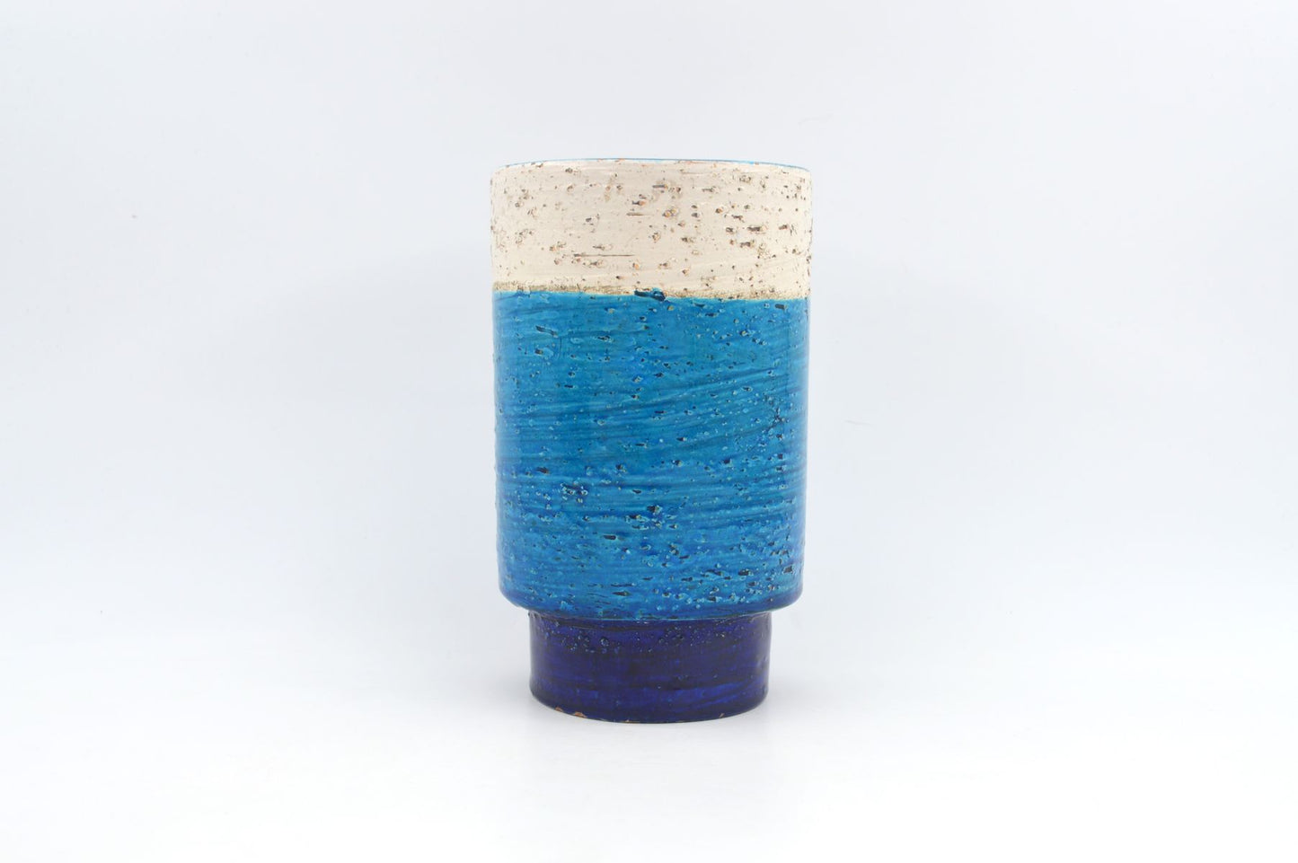 Seltene 1960s Rimini Blue Bitossi Keramik Vase 5/18 Design Aldo Londi Mid-Century Modern Design mit blauer und weißer Fat-Lava Glasur