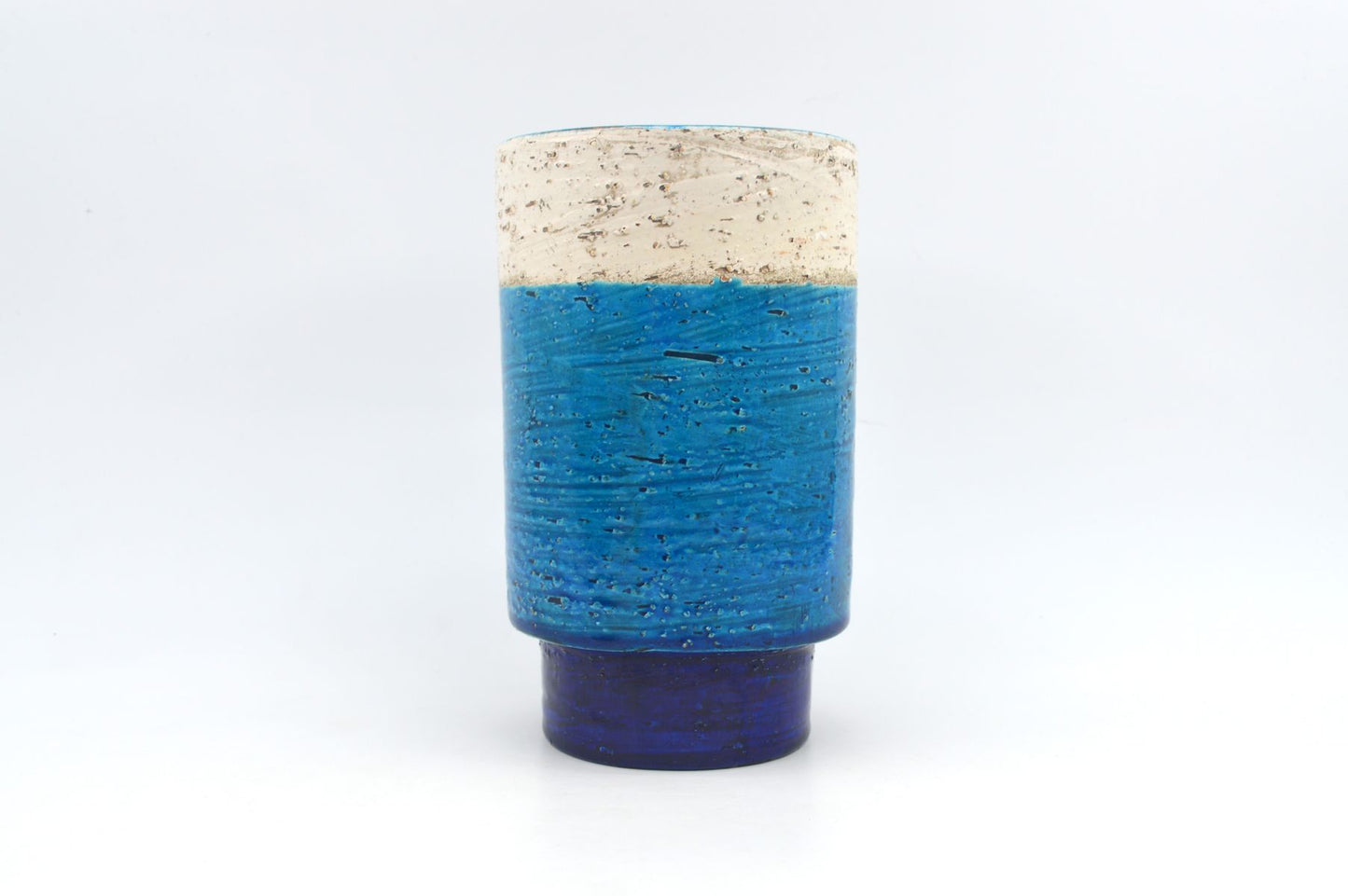 Seltene 1960s Rimini Blue Bitossi Keramik Vase 5/18 Design Aldo Londi Mid-Century Modern Design mit blauer und weißer Fat-Lava Glasur