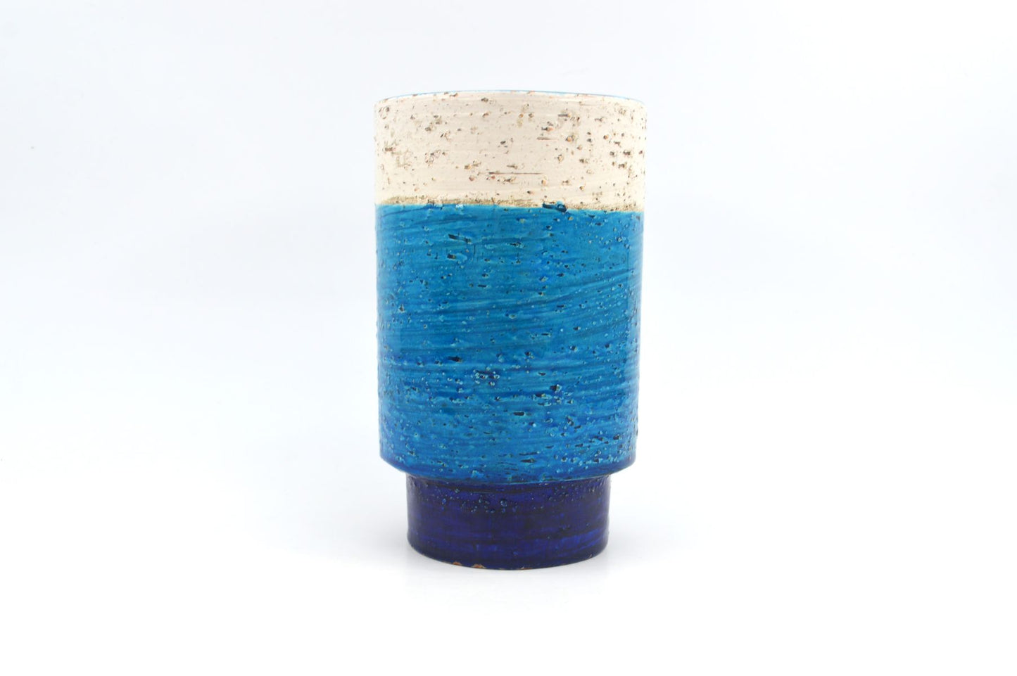 Seltene 1960s Rimini Blue Bitossi Keramik Vase 5/18 Design Aldo Londi Mid-Century Modern Design mit blauer und weißer Fat-Lava Glasur