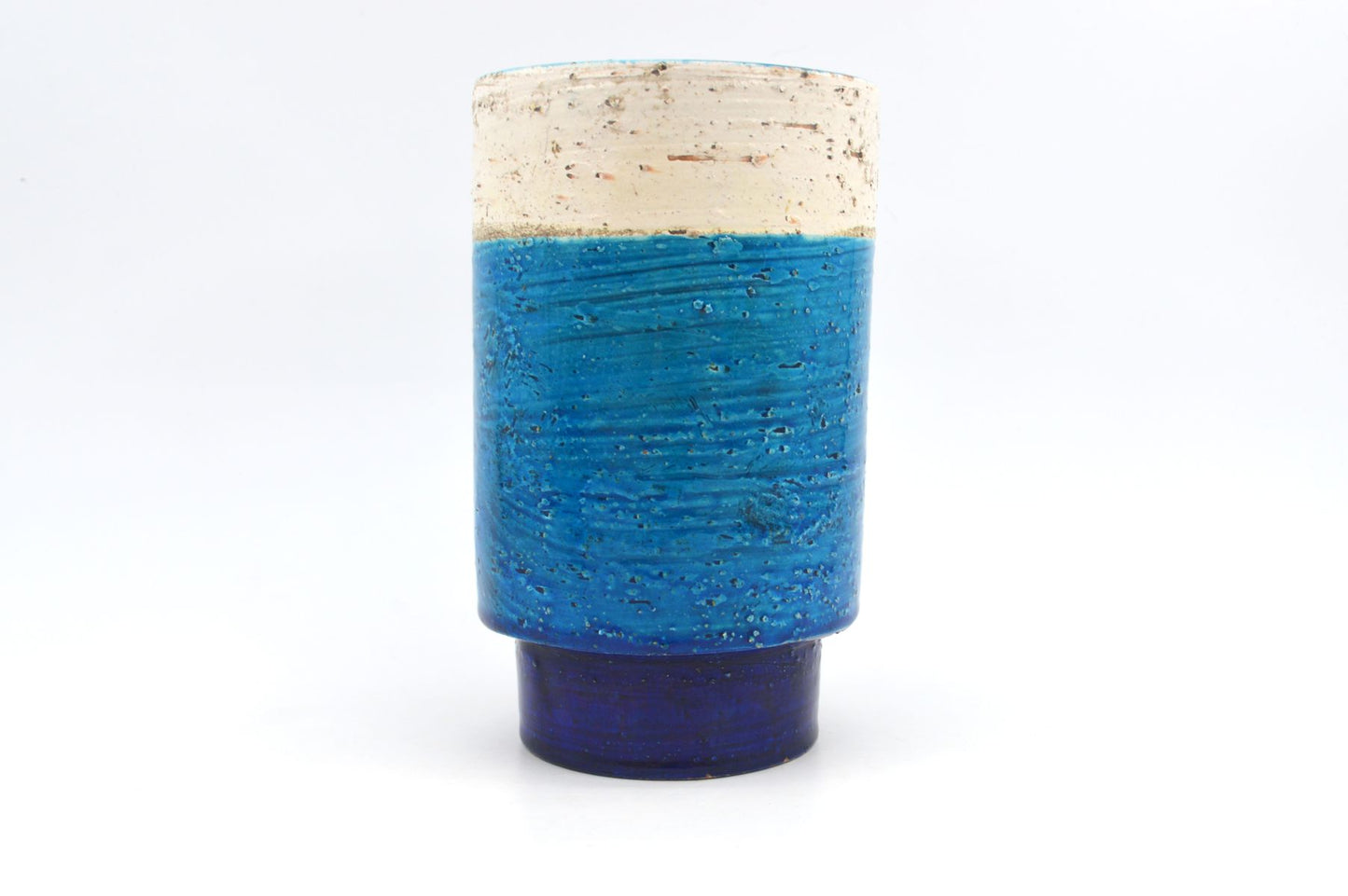 Seltene 1960s Rimini Blue Bitossi Keramik Vase 5/18 Design Aldo Londi Mid-Century Modern Design mit blauer und weißer Fat-Lava Glasur