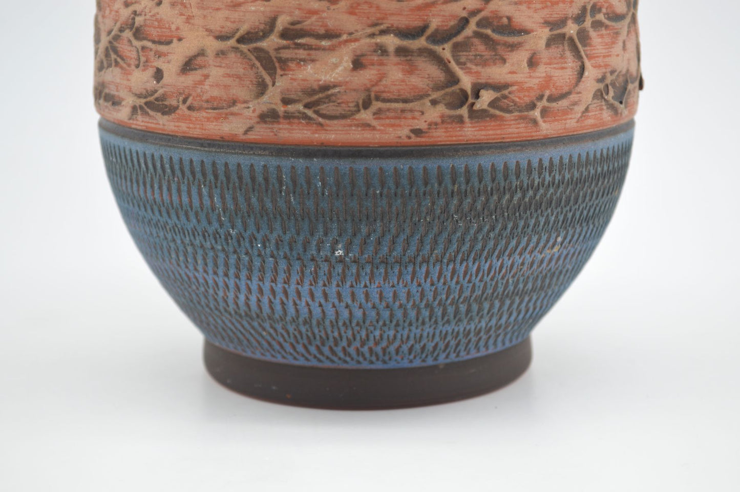 Große Mid-Century westdeutsche Wekara Sgraffito Keramik Vase 120/25 mit Ritzdekor 1950s WGP blaue handgefertigte Kunstkeramik MCM Design