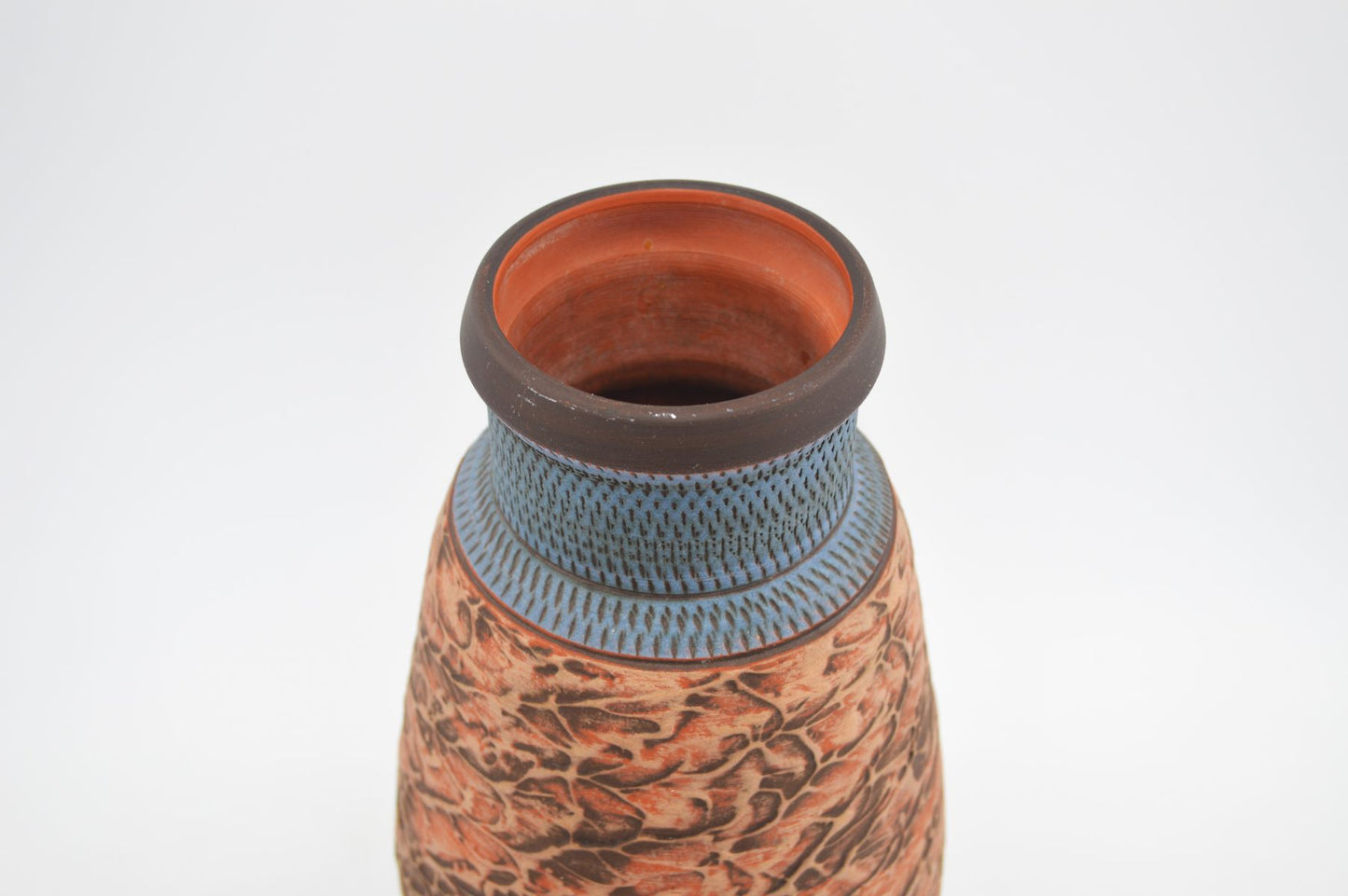Große Mid-Century westdeutsche Wekara Sgraffito Keramik Vase 120/25 mit Ritzdekor 1950s WGP blaue handgefertigte Kunstkeramik MCM Design