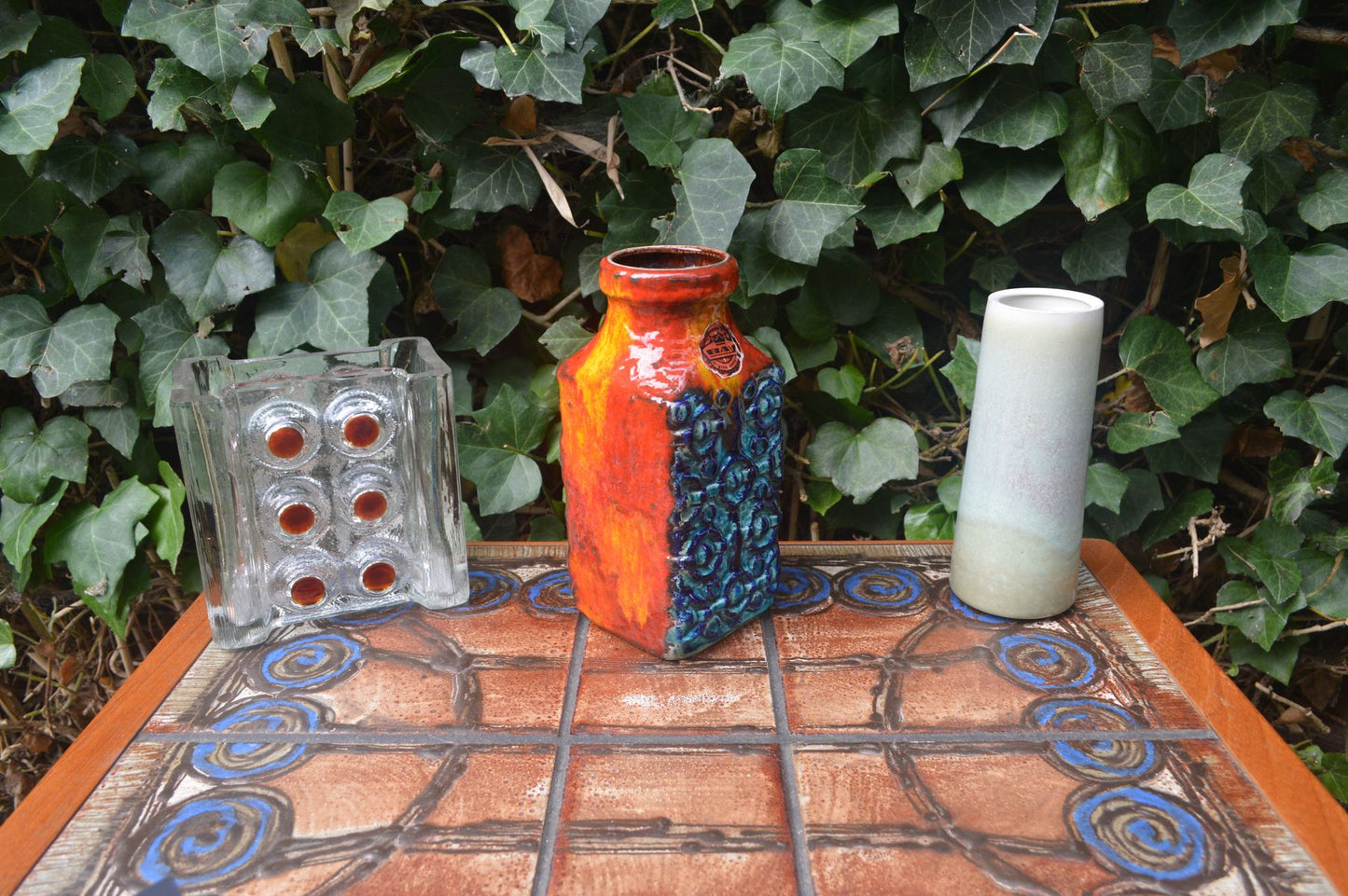 WGP Bay Keramik Fat-Lava Keramik Vase 984-20 Bodo Mans Design 1960s westdeutsches Design rote- und blaue Fat-Lava Glasur Pop-Art Design