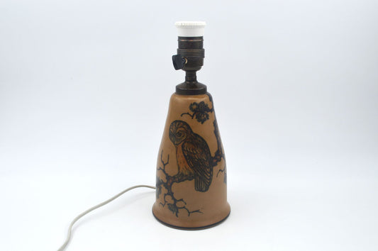 Große Lauritz Hjorth Bornholm Keramik Tischlampe 1930s Jugendstil Keramik mit Eulenmotiv – zeitgenössische skandinavische Skønvirke Design Kunstkeramik Lampe