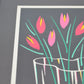 Original Bo Bendixen Denmark Druck Tulpen im Bilderrahmen 1980s Danish Design