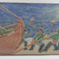 Große Marianne Starck Wandplatte 6477 "Fischer" für Michael Andersen Bornholm Keramik 1960s Design Dänemark