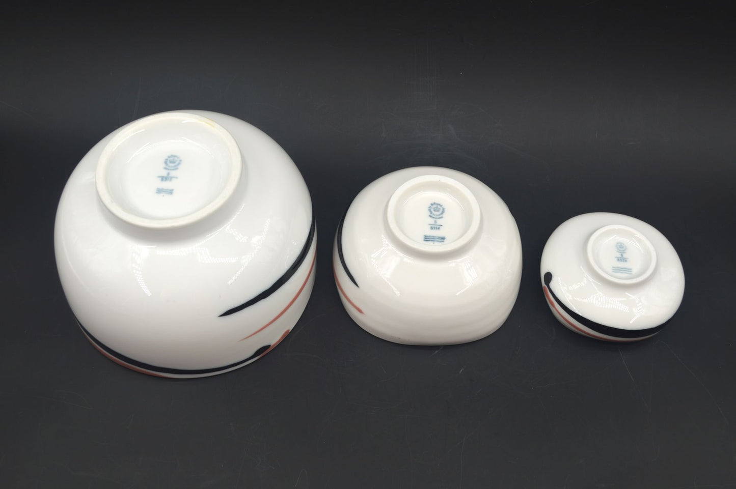 Vintage Royal Copenhagen Fajance Schalen Set 5/5318, 5/5114, 5/5329 Danish Design 1980er Jahre Baca Serie MCM Designklassiker