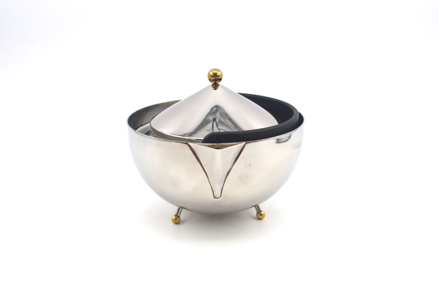 Vintage Bodum Tea Ball Design Teekanne mit Teesieb - 1980s Carsten Jorgensen Design, postmoderne dänische Edelstahl Teekanne Memphis Stil