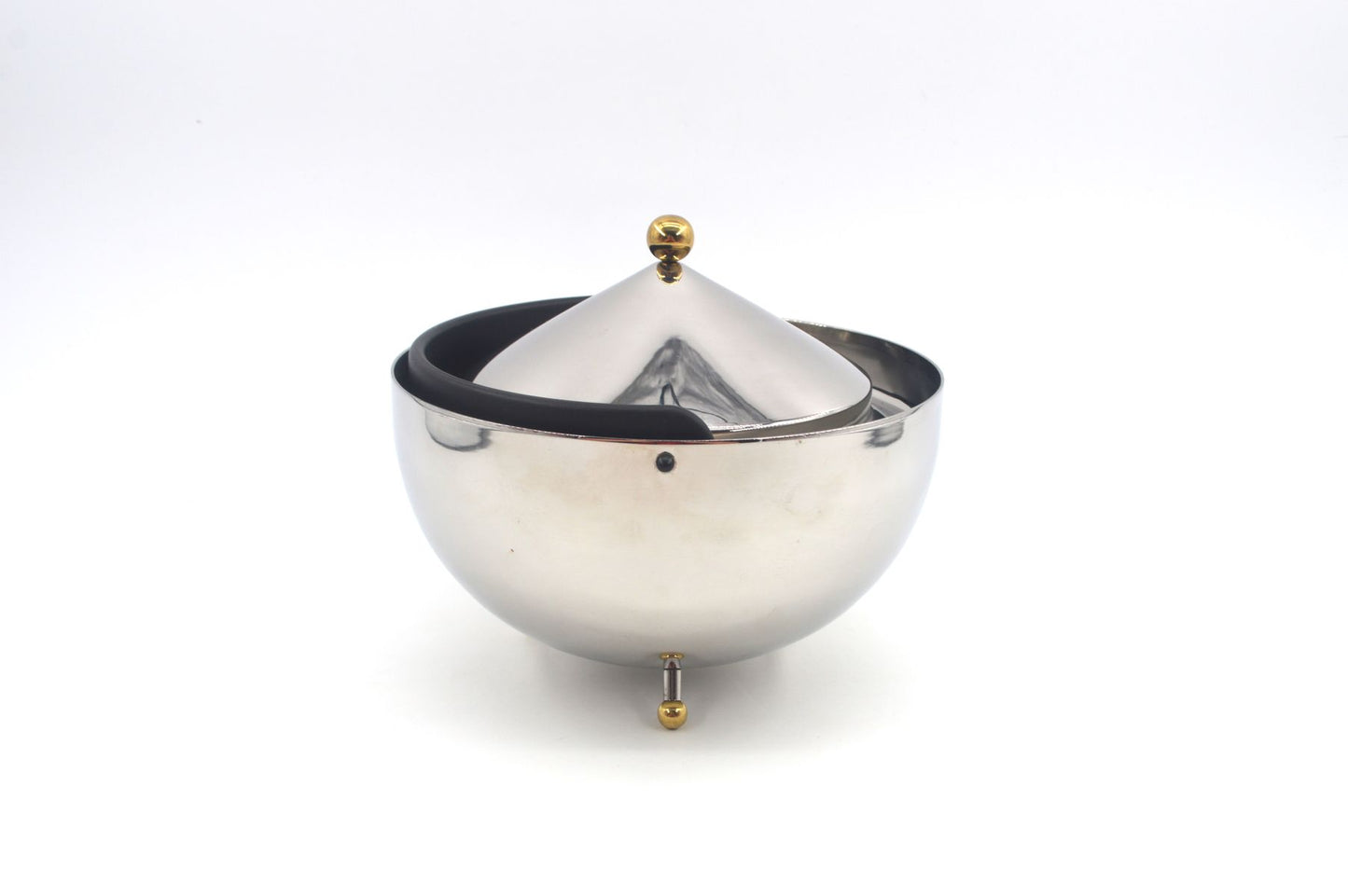 Vintage Bodum Tea Ball Design Teekanne mit Teesieb - 1980s Carsten Jorgensen Design, postmoderne dänische Edelstahl Teekanne Memphis Stil