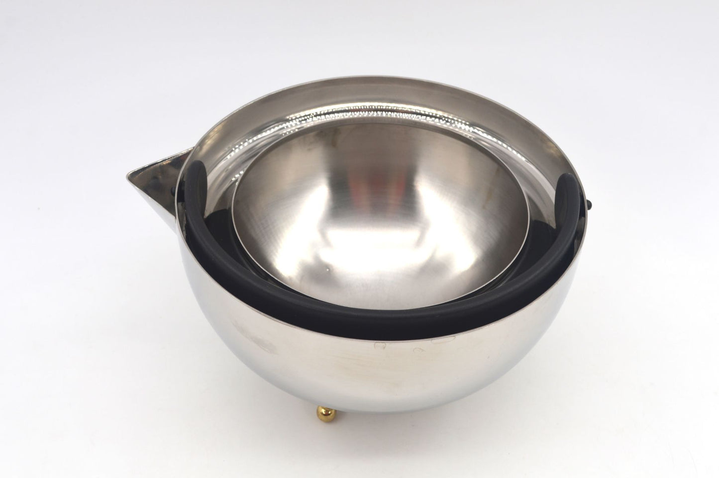 Vintage Bodum Tea Ball Design Teekanne mit Teesieb - 1980s Carsten Jorgensen Design, postmoderne dänische Edelstahl Teekanne Memphis Stil