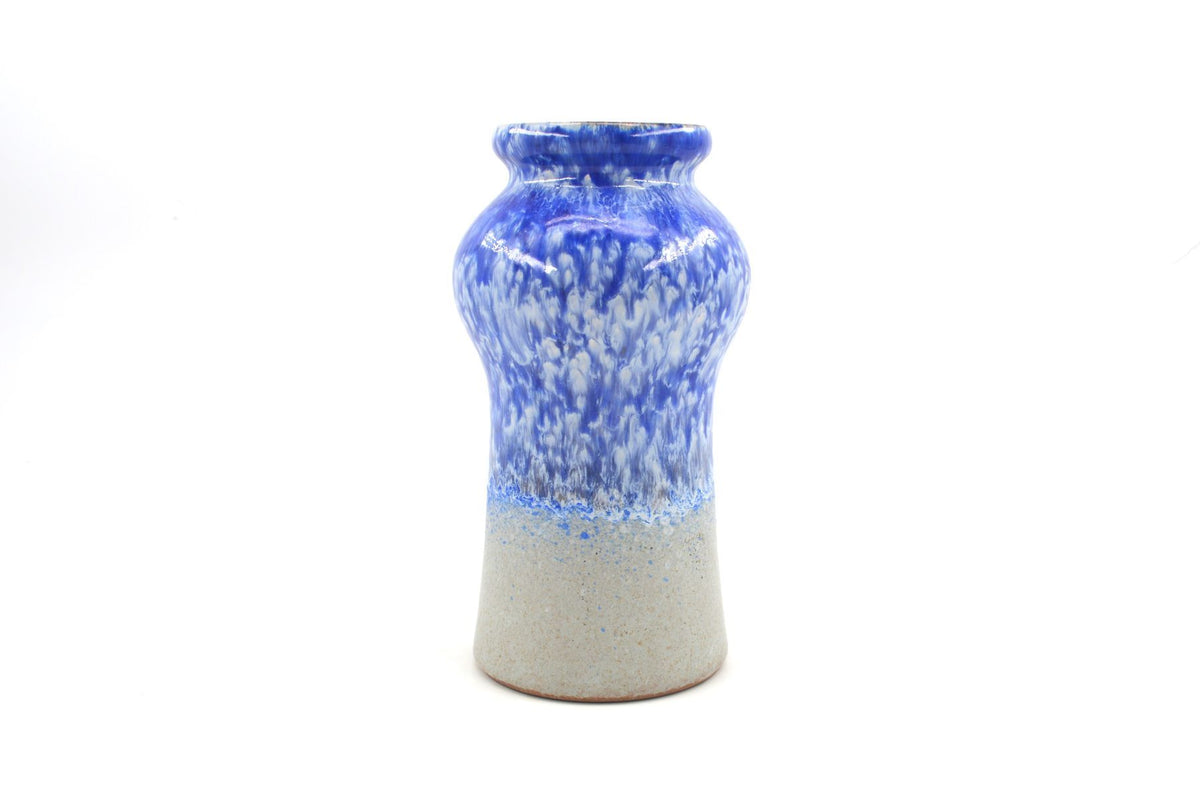 Mid-Century VEB Strehla 1437 Keramik Vase mit blauer Fat-Lava Glasur - 1960s DDR Vintage Studiokeramik ostdeutsche Fat-Lava Keramik Vase