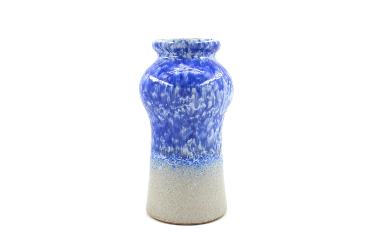 Mid-Century VEB Strehla 1437 Keramik Vase mit blauer Fat-Lava Glasur - 1960s DDR Vintage Studiokeramik ostdeutsche Fat-Lava Keramik Vase