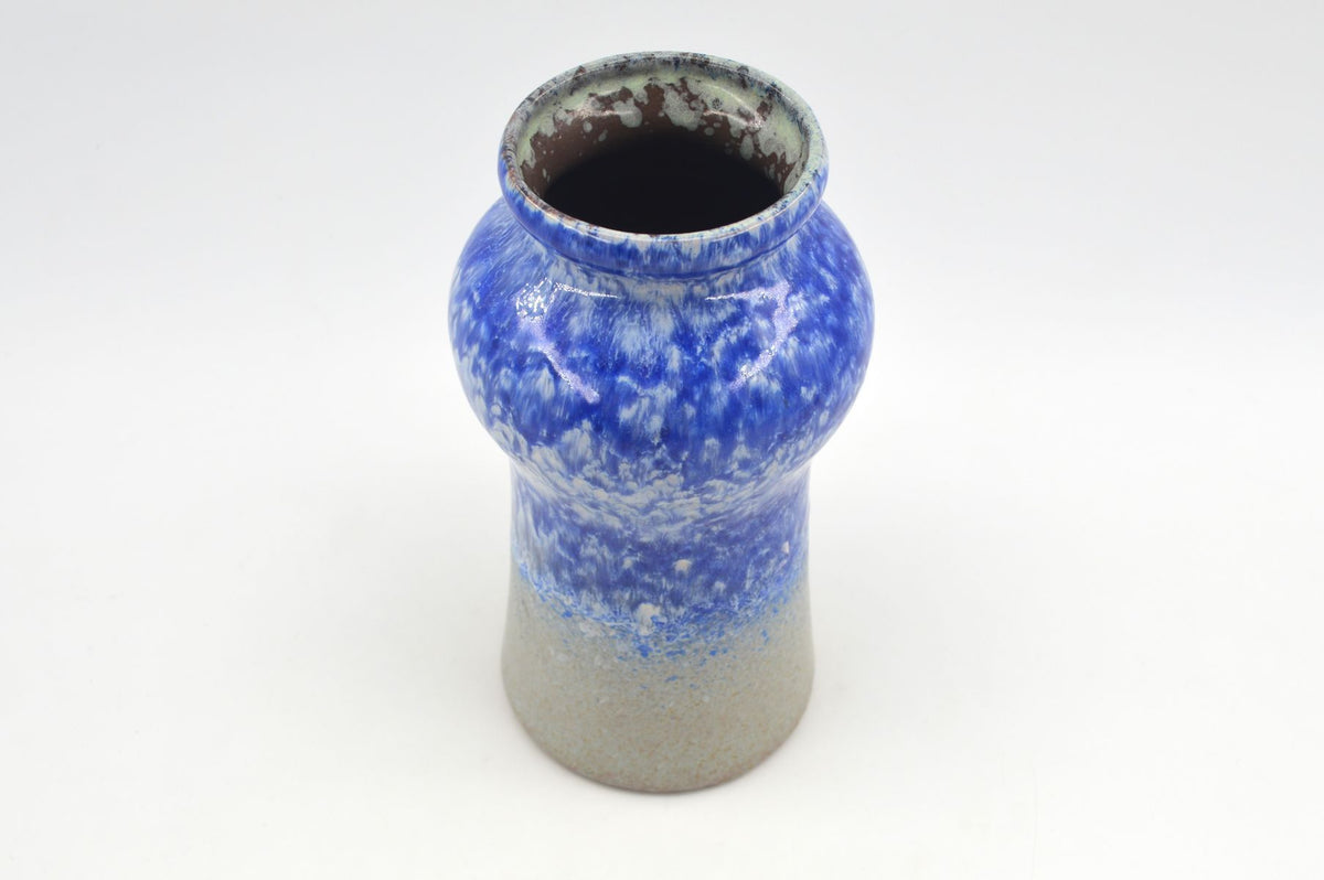 Mid-Century VEB Strehla 1437 Keramik Vase mit blauer Fat-Lava Glasur - 1960s DDR Vintage Studiokeramik ostdeutsche Fat-Lava Keramik Vase