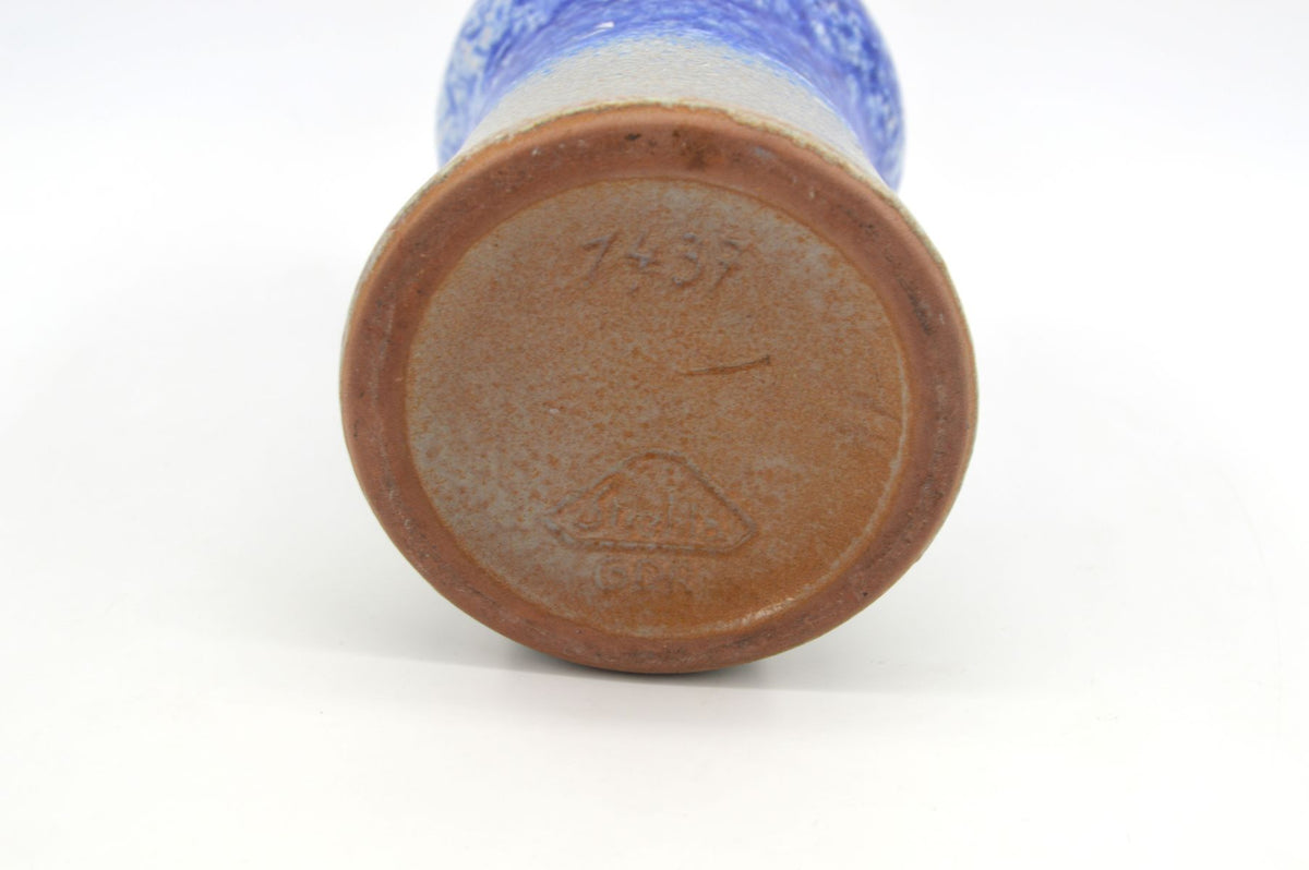 Mid-Century VEB Strehla 1437 Keramik Vase mit blauer Fat-Lava Glasur - 1960s DDR Vintage Studiokeramik ostdeutsche Fat-Lava Keramik Vase