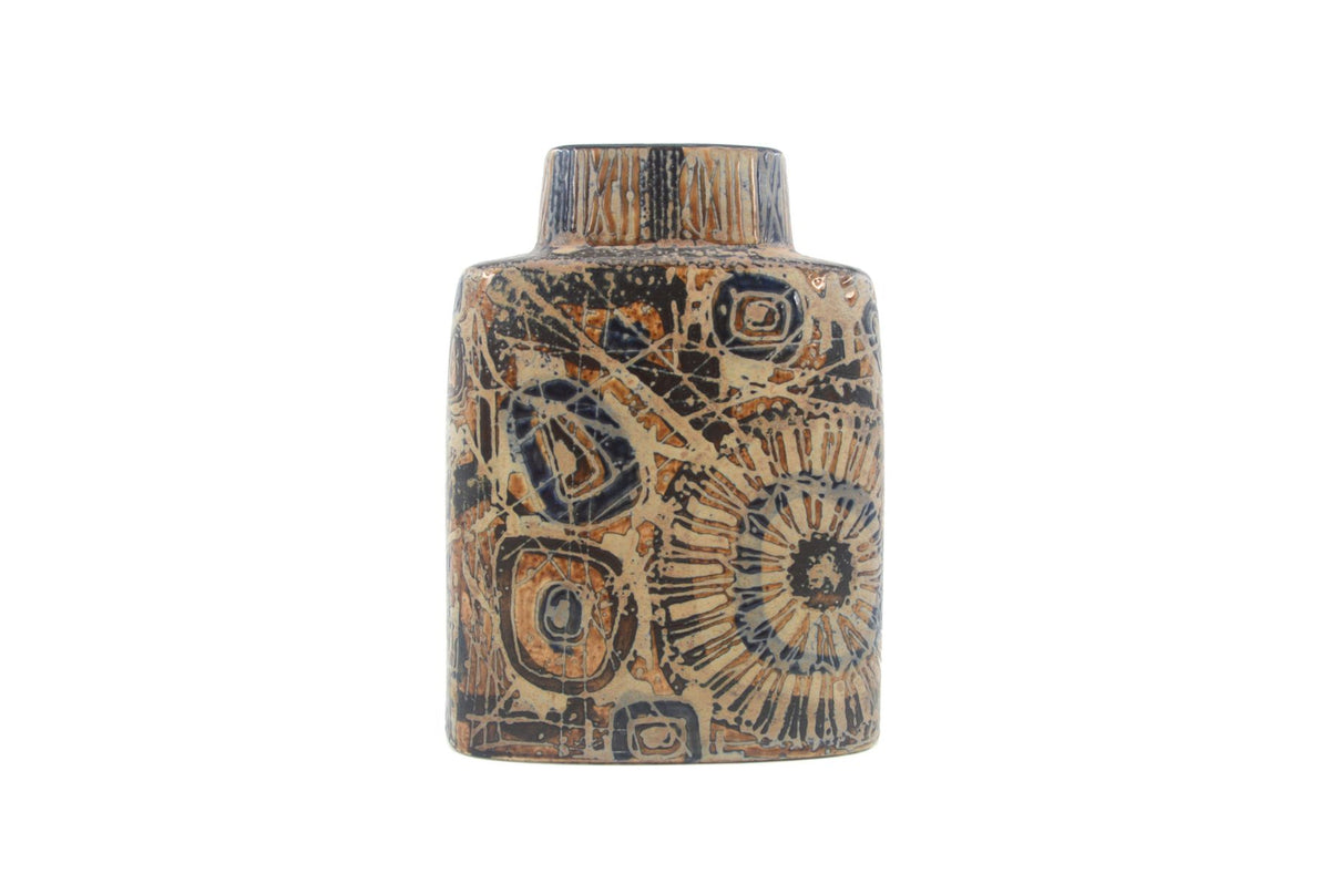 Vintage Royal Copenhagen Dänemark 870/3121 Nils Thorsson Sunflower Design Fajance Vase, Danish Design 1960er Jahre MCM dänischer Designklassiker