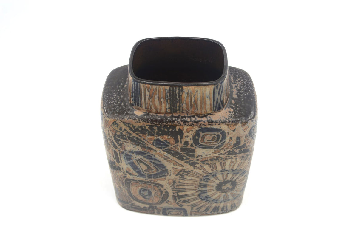 Vintage Royal Copenhagen Dänemark 870/3121 Nils Thorsson Sunflower Design Fajance Vase, Danish Design 1960er Jahre MCM dänischer Designklassiker