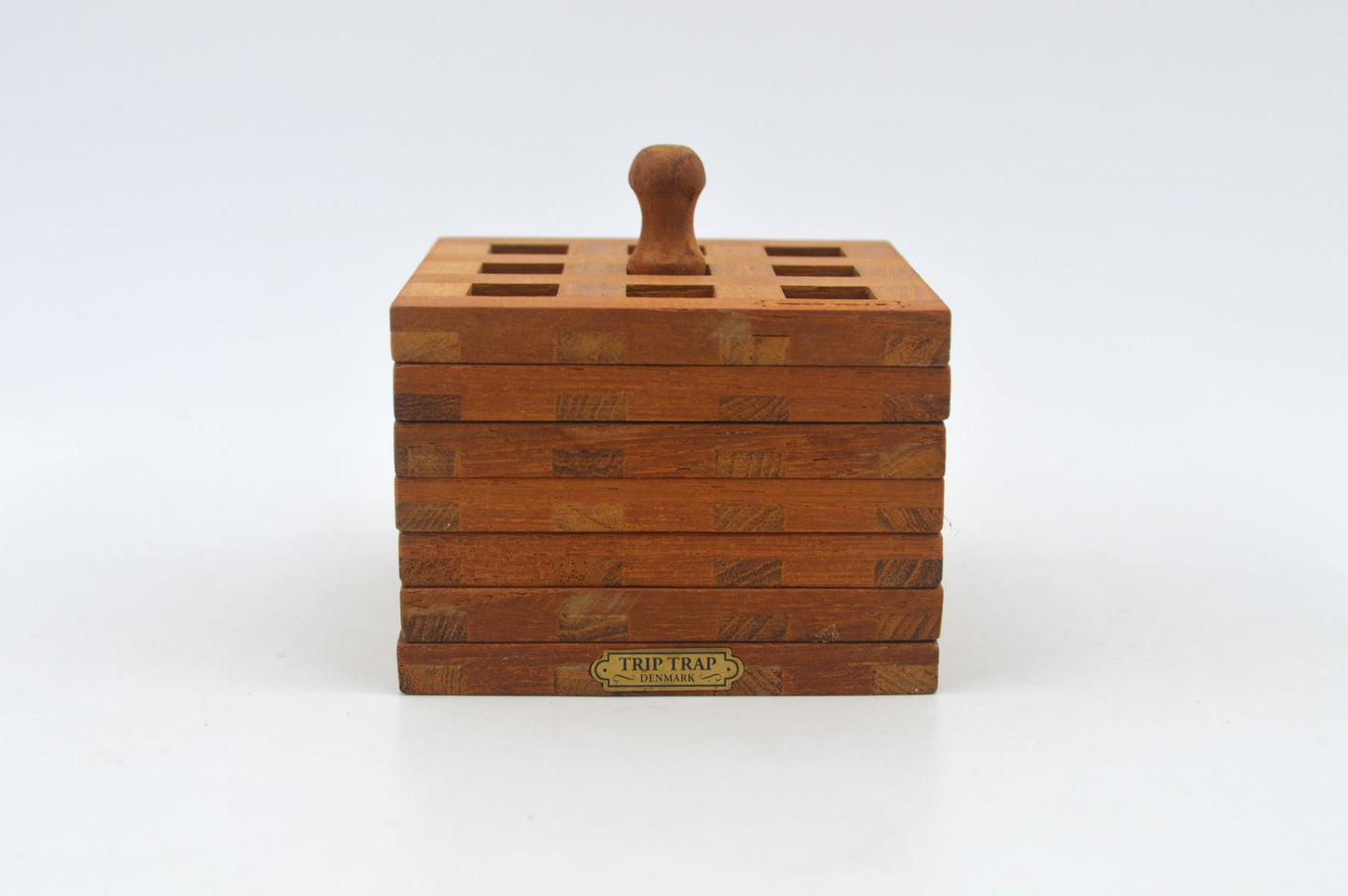 Seltene Mid-Century Trip Trap Danmark Teakholz Untersetzer Set mit 6 Untersetzern 1970s Danish Modern Design – zeitgenössisches dänisches Vintage Design