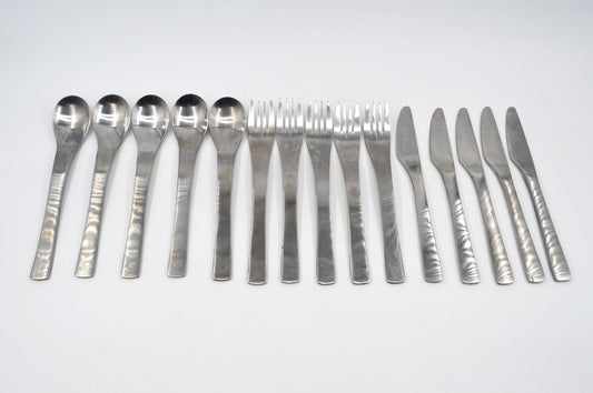 Vintage Aida Cool Besteck Mads Odgaard Design, Dänemark - dänisches Mid Century Besteck 1980er Jahre, Edelstahl gebürstet, Vintage Küchenbesteck