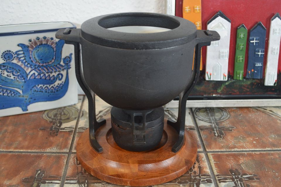 Mid-Century Digsmed Denmark Cast Iron Fondue 1960s Danish Design Teak