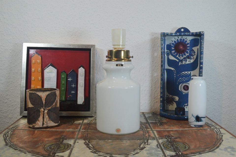 Vintage Odreco Danmark Opalglas Lampe Dänemark 1970s Danish Modern Design handgearbeitete Glaskunst Lampe